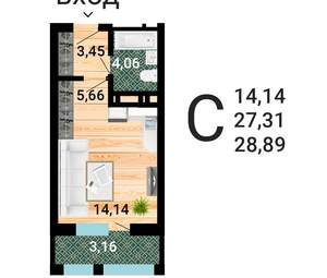 Студия квартира, строящийся дом, 30м2, 12/31 этаж