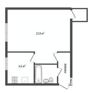 1-к квартира, вторичка, 37м2, 1/4 этаж