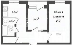 2-к квартира, вторичка, 54м2, 1/10 этаж