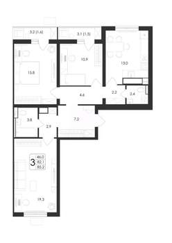 3-к квартира, вторичка, 85м2, 17/19 этаж
