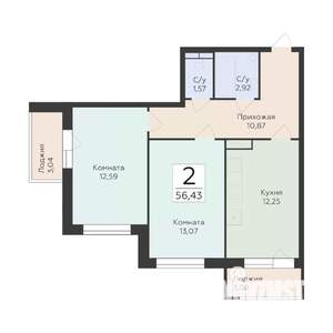 2-к квартира, вторичка, 56м2, 9/19 этаж