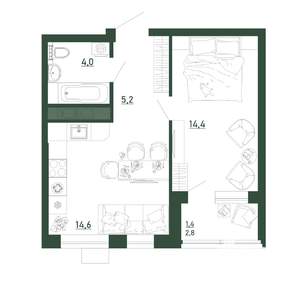 1-к квартира, строящийся дом, 40м2, 2/13 этаж