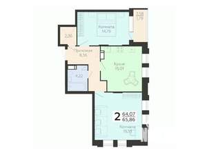 2-к квартира, вторичка, 66м2, 10/21 этаж