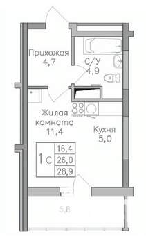 Студия квартира, строящийся дом, 29м2, 20/25 этаж