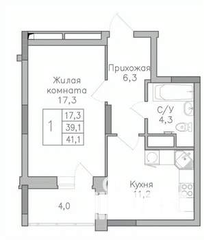 1-к квартира, вторичка, 41м2, 14/25 этаж
