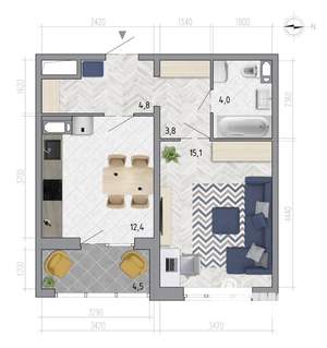 1-к квартира, вторичка, 42м2, 5/18 этаж