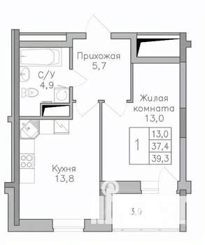 1-к квартира, строящийся дом, 39м2, 9/25 этаж