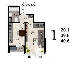 1-к квартира, вторичка, 41м2, 10/15 этаж