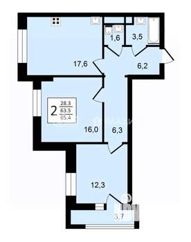 2-к квартира, строящийся дом, 65м2, 3/24 этаж