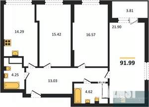 3-к квартира, вторичка, 92м2, 16/18 этаж