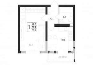 1-к квартира, строящийся дом, 38м2, 16/17 этаж