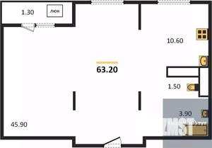 1-к квартира, вторичка, 63м2, 20/21 этаж