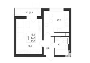 1-к квартира, вторичка, 34м2, 10/19 этаж