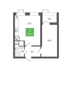 1-к квартира, строящийся дом, 45м2, 13/15 этаж