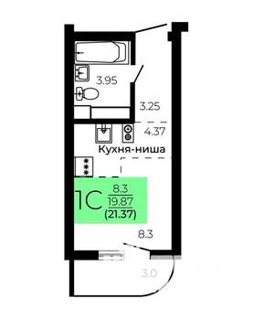 Студия квартира, строящийся дом, 21м2, 8/9 этаж