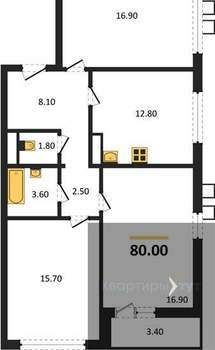 3-к квартира, вторичка, 80м2, 16/19 этаж