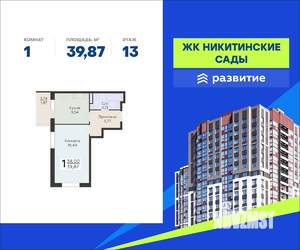 1-к квартира, вторичка, 40м2, 13/20 этаж