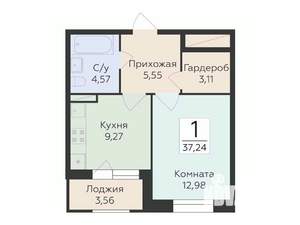1-к квартира, строящийся дом, 37м2, 4/18 этаж
