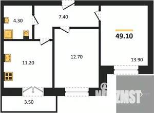 2-к квартира, вторичка, 49м2, 10/15 этаж
