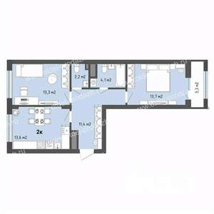 2-к квартира, строящийся дом, 60м2, 6/13 этаж