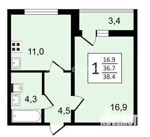 1-к квартира, строящийся дом, 38м2, 13/21 этаж