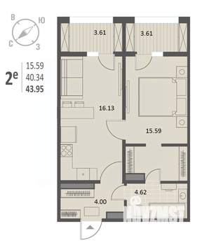 1-к квартира, вторичка, 44м2, 12/18 этаж