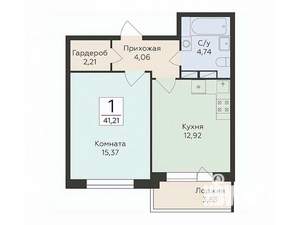 1-к квартира, вторичка, 41м2, 13/16 этаж