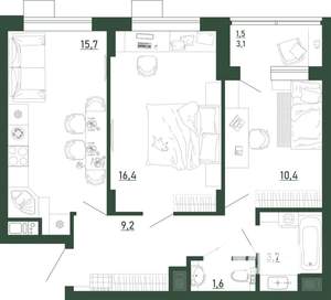 2-к квартира, строящийся дом, 58м2, 10/13 этаж