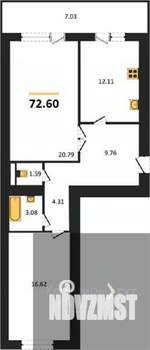 2-к квартира, вторичка, 73м2, 3/16 этаж