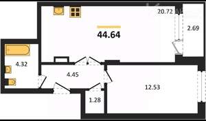 1-к квартира, вторичка, 45м2, 12/19 этаж