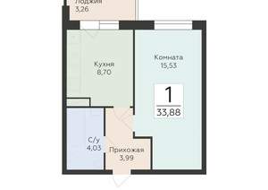 1-к квартира, вторичка, 34м2, 15/19 этаж
