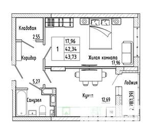 1-к квартира, вторичка, 44м2, 1/17 этаж