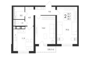 2-к квартира, вторичка, 60м2, 10/17 этаж