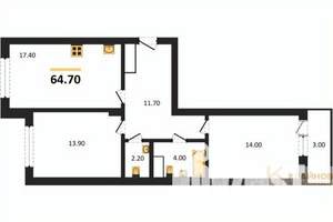 2-к квартира, вторичка, 65м2, 3/13 этаж