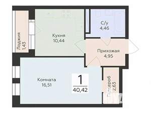 1-к квартира, вторичка, 40м2, 2/12 этаж