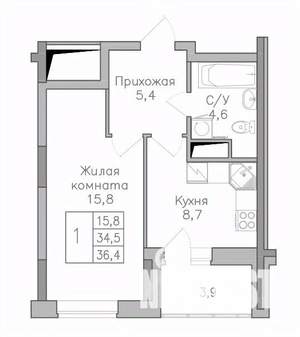 1-к квартира, строящийся дом, 36м2, 12/25 этаж
