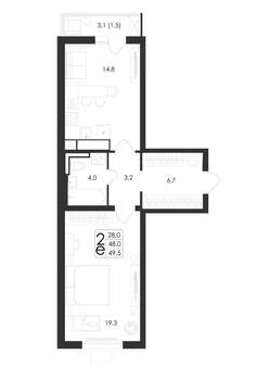 2-к квартира, вторичка, 50м2, 14/19 этаж