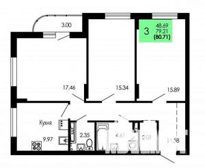 3-к квартира, вторичка, 81м2, 4/9 этаж