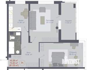 2-к квартира, строящийся дом, 81м2, 2/11 этаж