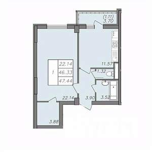 1-к квартира, вторичка, 46м2, 6/13 этаж