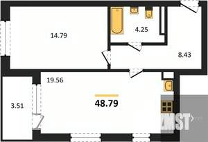 1-к квартира, вторичка, 49м2, 16/18 этаж