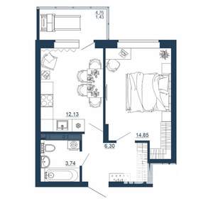 1-к квартира, вторичка, 38м2, 2/18 этаж