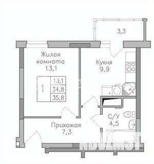 1-к квартира, строящийся дом, 36м2, 6/25 этаж