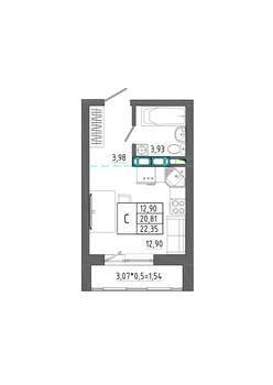 Студия квартира, строящийся дом, 22м2, 7/17 этаж