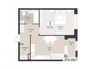 1-к квартира, строящийся дом, 44м2, 3/14 этаж