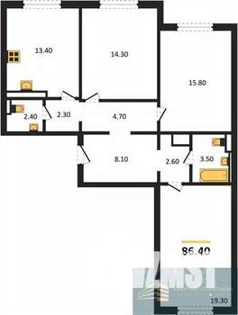 3-к квартира, вторичка, 86м2, 1/17 этаж