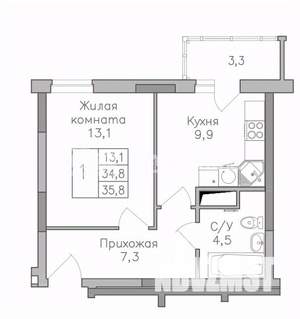 1-к квартира, строящийся дом, 36м2, 4/25 этаж