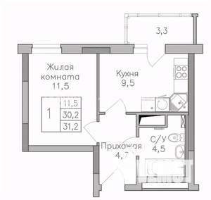 1-к квартира, строящийся дом, 31м2, 14/25 этаж