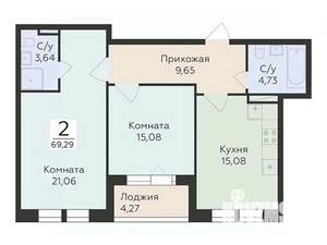 2-к квартира, вторичка, 69м2, 9/24 этаж
