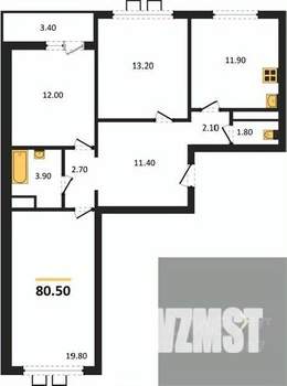 3-к квартира, вторичка, 81м2, 5/19 этаж